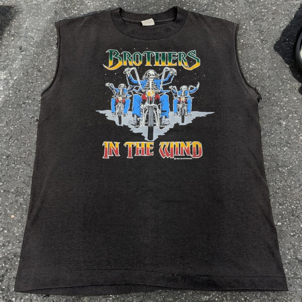 Vintage 1986 Brothers In The Wind Biker T Shirt Sz L 80s 50/50 Sleeveless *Read